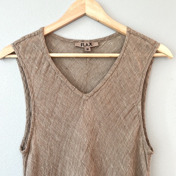 Flax • Natural Tan Linen Sleeveless Tank Tunic Top Mini Dress Size Medium - Picture 3 of 16